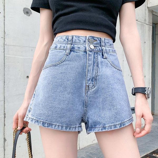 

jeans female summer temperament is slim and trendy shorts women's 2022 new korean thin high waist straight tube loose jeans, Blue