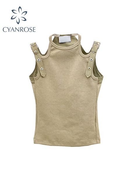 

womens tanks camis knitted camisole ladies summer y2k casual harajuku solid color basic elastic o neck sleeveless skinny tank 230428, White