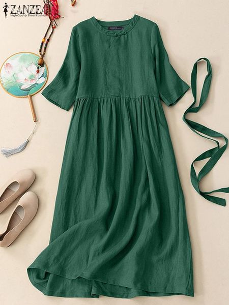 

dresses women loose soild vintage dress zanzea midcalf length dress half sleeve summer dresses party elegant sundress hoilday vestidos, Black;gray