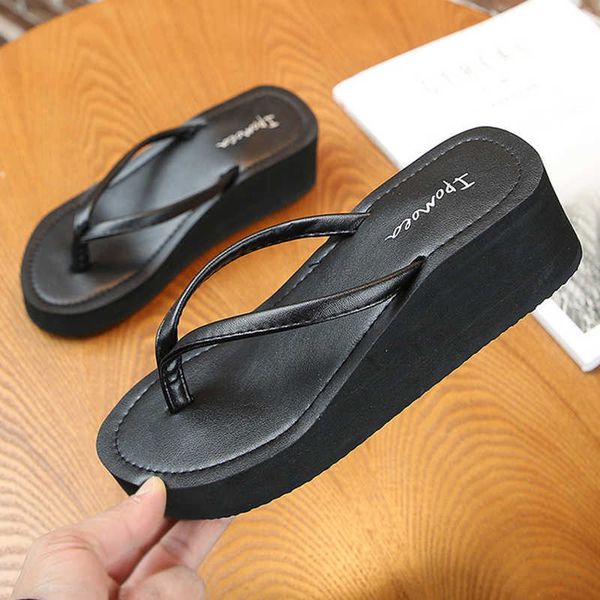 

slippers summer women slippers thick women flip flop leisure platform wedge sandals outdoor leisure beac high heel women slides j230502, Black
