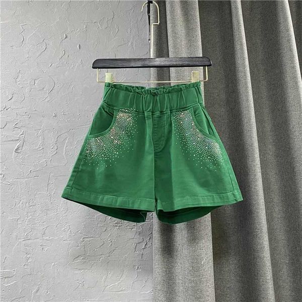 

jeans 2022 summer ladies fashion simple casual solid denim shorts women new embroidery drilling elastic waist jeans short pants, Blue