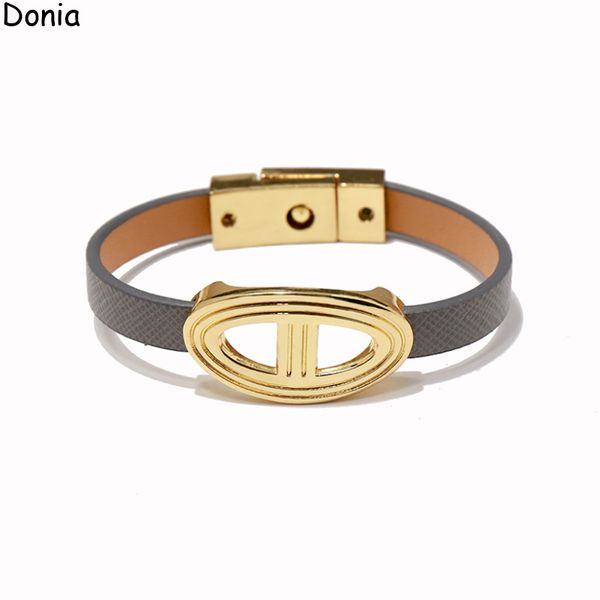 

donia luxury bracelet exaggerated pig nose smooth titanium steel european and american fashion designers real pickup buckle bracelet with bo, Black