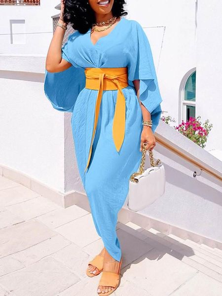 

dresses bohemian dress 2022 vonda women summer belted half bat sleeve high waist solid sundress split holiday casual party robe femme, Black;gray