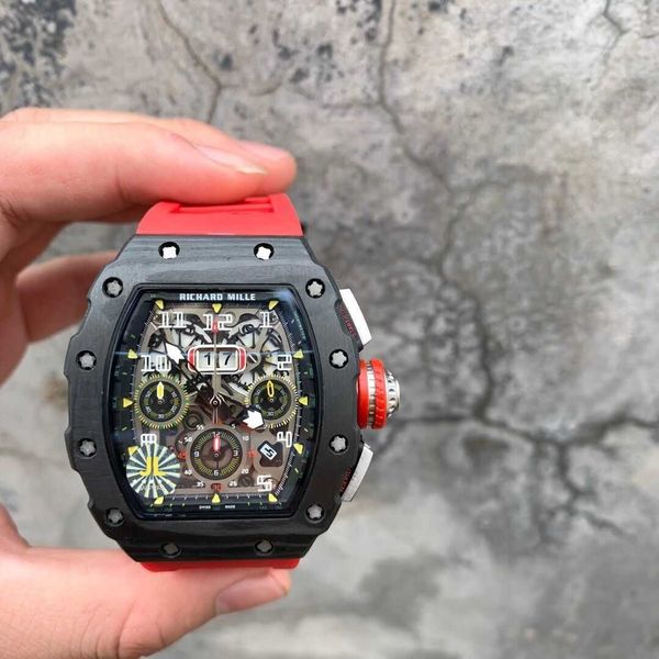 

mechanical watch richa milles the same watch mens domineering casual bucket shaped large dial multifunction hollowed out fully automatic mec, Slivery;black