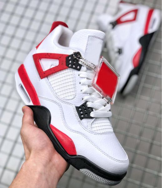 

4 red cement mens womens shoes 4s white/fire red-black-neutral grey outdoor basketball sneakers with original box us 5.5-13