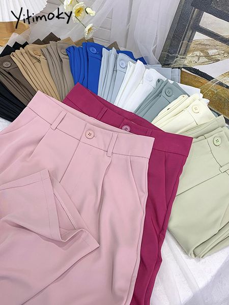 

capris yitimoky woman pants office ladies bottoms y2k wide leg straight high waisted casual 2022 summer fashion work suits pants 4566, Black;white