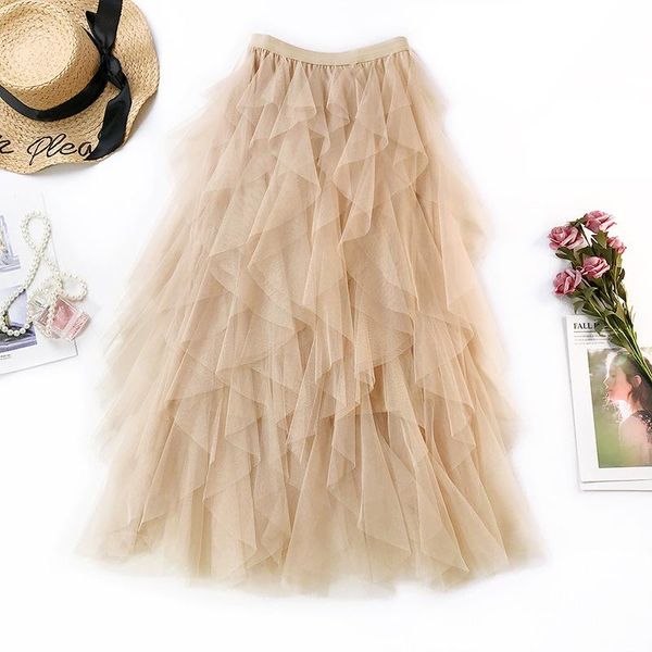 

dresses fashion tutu tulle skirt women long maxi skirt 2021 spring summer korean black pink high waist pleated skirt female, White;black