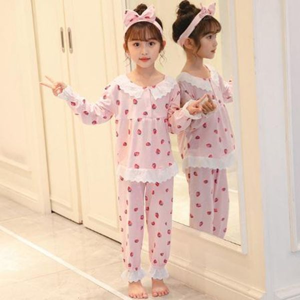 

pajamas spring autumn girl pajamas set kids home cloth pyjamas cotton long sleeve lace cute for children princess sleepwear/nightwear 230503, Blue;red