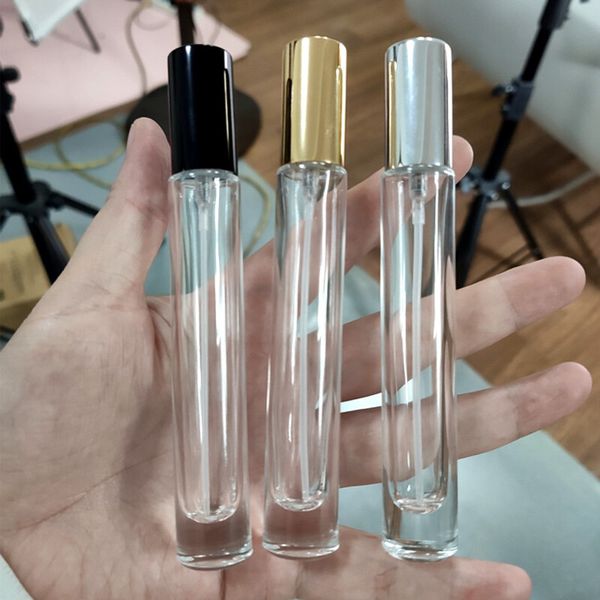 

100pcs/lot 10ml transparent glass perfume spray bottle sample glass vials portable mini perfume atomizer gold silver cap #dgf464