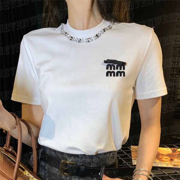 

letters womens t shirt tees collar rhinestone short sleeve fashion summer cotton sports tee, White