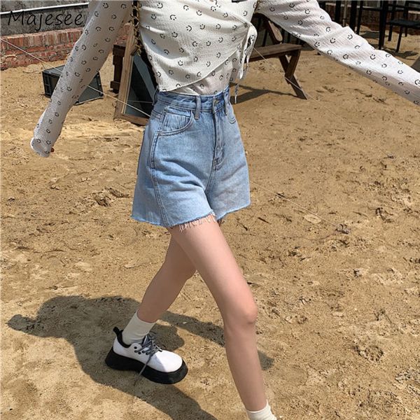 

women's shorts shorts woman denim all-match solid streetwear sweet fashion casual button pockets high waist summer washed tassel korean, White;black