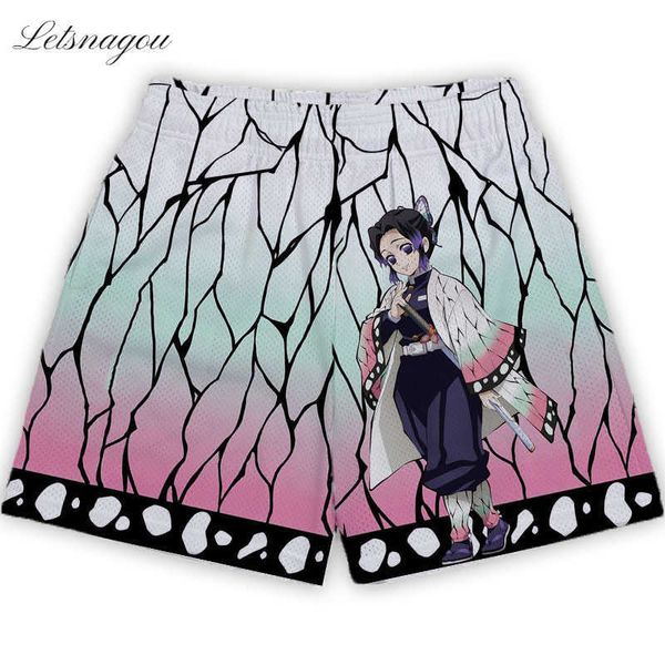 

men's shorts anime demon slayer gym shorts men running sport shorts kochou shinobu sportswear yoga basketball tennis workout mesh short, White;black
