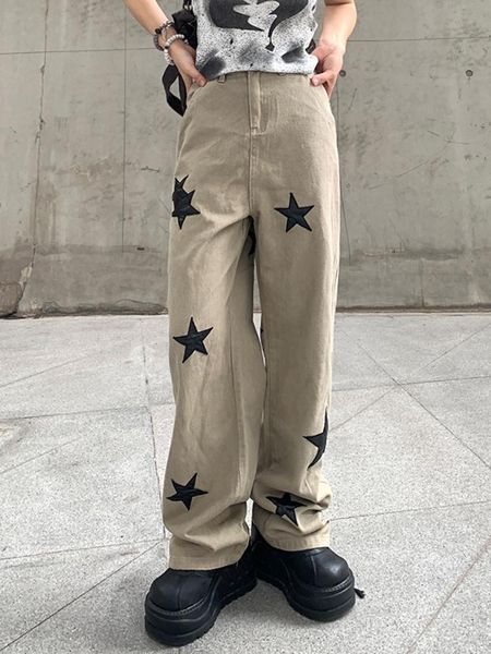 

jeans yikuo harajuku star print jeans y2k fashion streetwear cute khaki casual pants aesthetic women basic jogging denim sweatpants, Blue