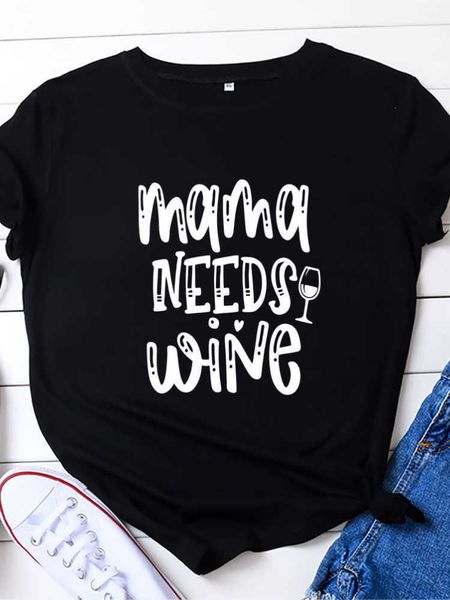 

mama needs wine letter print t shirt men short sleeve o neck loose tshirt summer men tee shirt camisetas, White;black