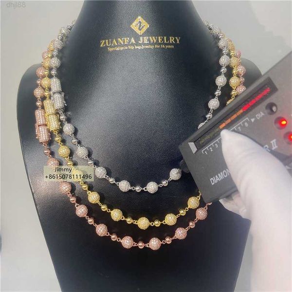 

moissanite hip hop jewelry 925 sterling silver vvs moissanite bead chains necklace