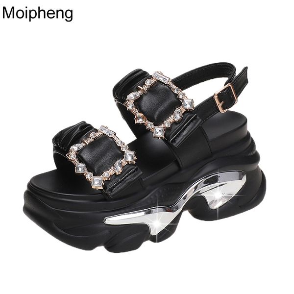 

sandals moipheng women fashion summer super high heels platform sandal solid non slip wedges shoes for sweet chunky 230503, Black