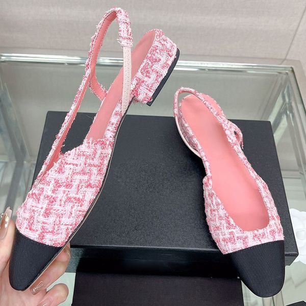 

womens slingbacks dress shoes chunky heels 2cm/6.5cm retro round toes denim pink sandals slip on wedding ladies red for party leisure shoe l, Black