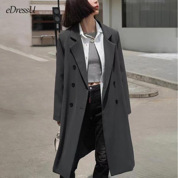 

pants 2023 women long blazer windbreaker jacket stylish casual suit spring grey black jacket office lady business outwear pxz01, White