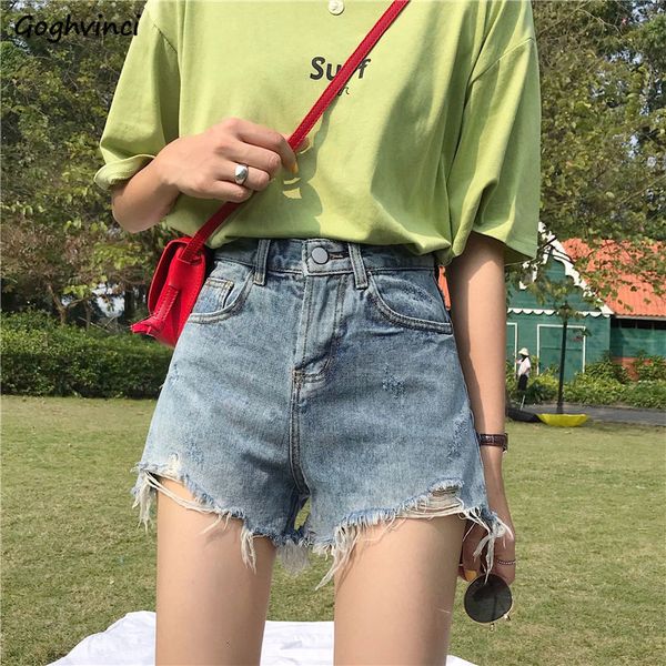 

women's shorts vintage denim shorts women washed hole korean style high waist slim students all-match fur-lines streetwear retro haraju, White;black