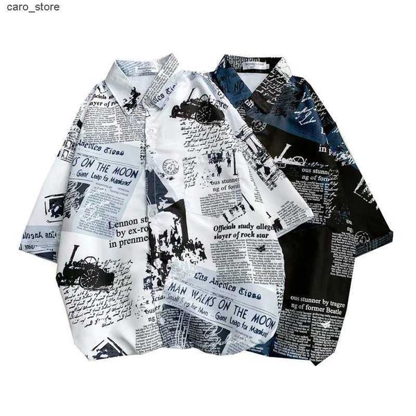 

men's casual shirts newspaper printed hawaiian beach shirt for men 2020 summer short sleeve 3xl aloha shirts mens holiday vacation clot, White;black