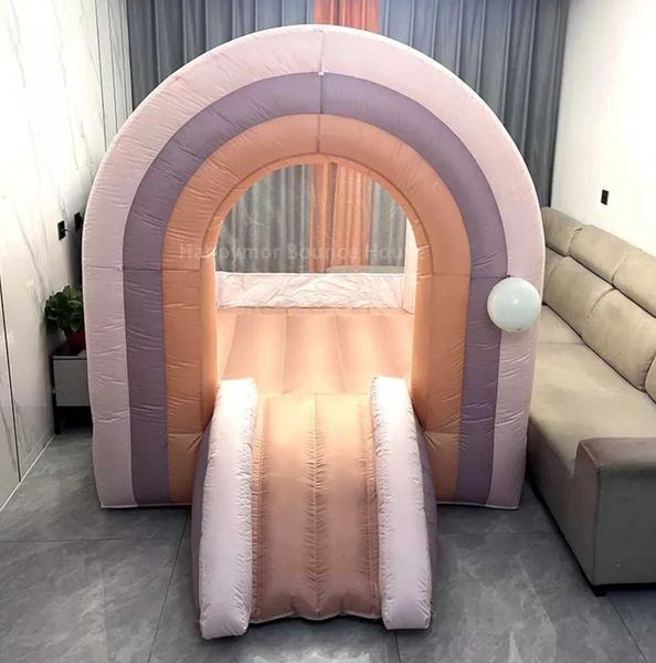 

6x8ft ft commercial rainbow inflatable bounce house with slide bouncing castle with blower for kids birthday party