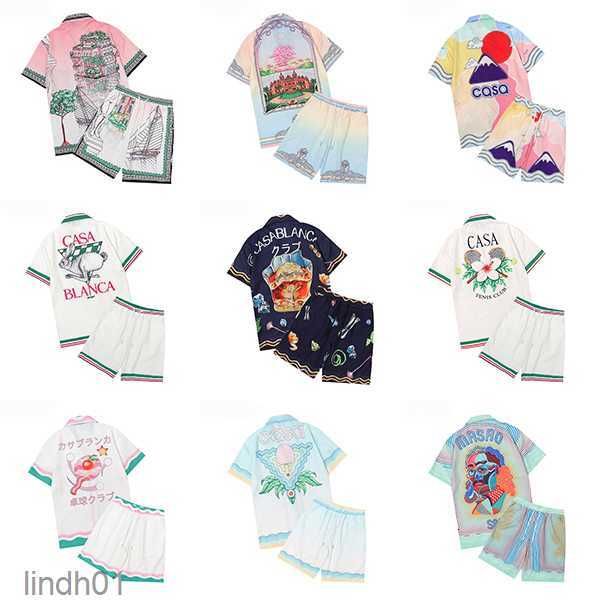 

22ss designer men t shirt casablanc-s set masao san print mens casual shirt and short womens loose silk shirt tees transportation men tshirt, White;black