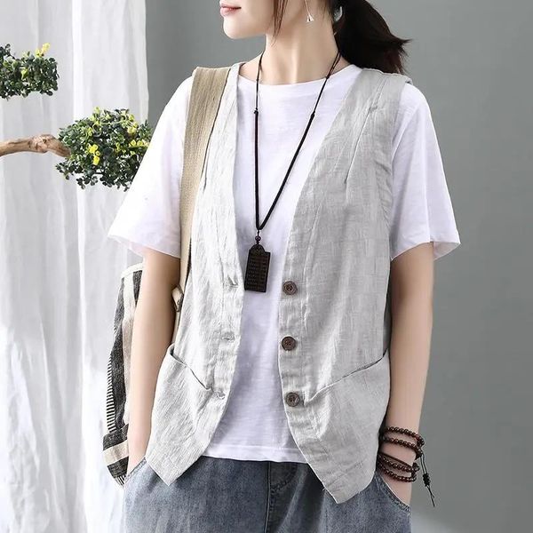 

vests women summer thin vest with button v neck cotton line short vests for women waistcoat sleeveless blazer jacket female outerwear, Black;white