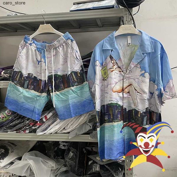 

men's casual shirts 2023ss beach building printing casablanca shirt men women hawaiian shirts tee j230502, White;black