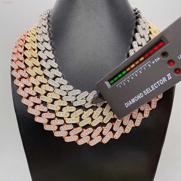 

pass diamond tester bling hip hop mens iced out miami 18mm moissanite cuban link chain necklace, Silver