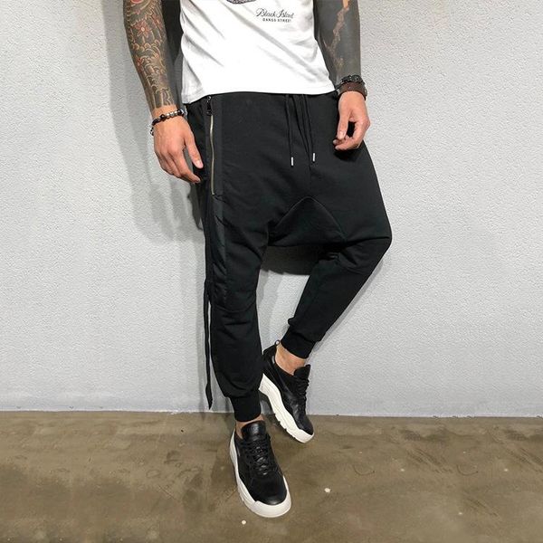 

pants 2020 fashion harem pants men hip hop casual joggers elastic waist fitness sweatpants male streetwear cross pants trousers, Black
