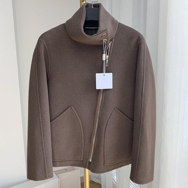 

fur lady streetwear fashion wool jackets winter warm cashmere coats women high collar outerwear cool sl3711, Black