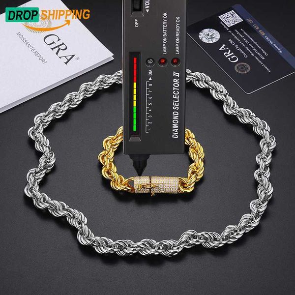 

dropshipping 6mm 12mm 18k gold plated 925 sterling silver vvs moissanite diamond iced out clasp rope chain necklace for men