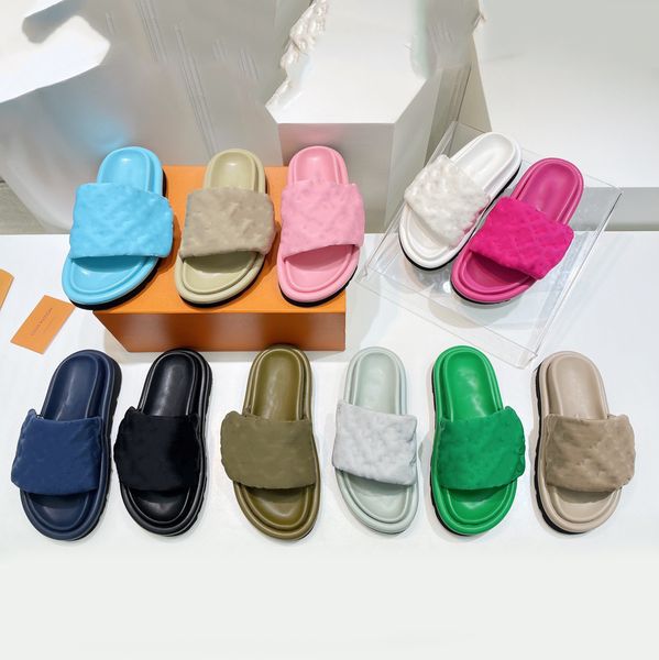 

pool pillow slides slippers womens designer embossed mules flat sandals shoes mule pillow sliders mens platform slide summer luxury nylon co, Black