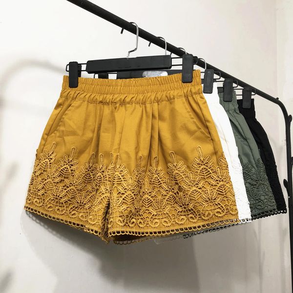 

women's shorts spring summer lace shorts women clothes casual harajuku high waist mini shorts feminino loose straight wide leg shorts q, White;black