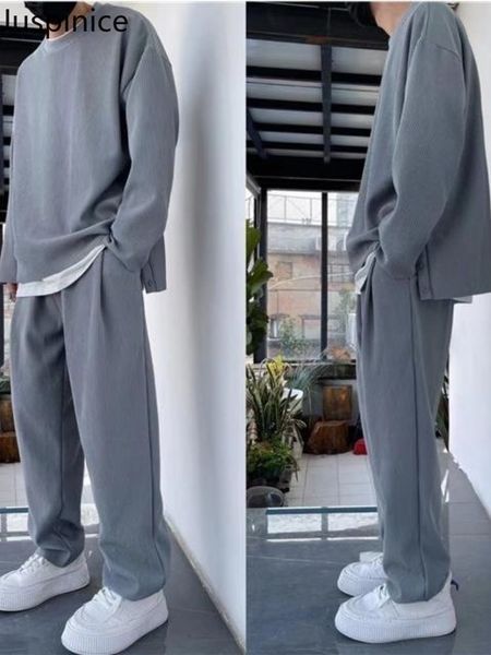 

men's tracksuits juspinice men's tracksuit autumn plus fleece sweatshirts two piece set casual oversized solid male sports suit tr, Gray