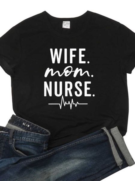 

wife mom nurse heartbeat print men t shirt short sleeve o neck loose men tshirt ladies tee shirt camisetas, White;black