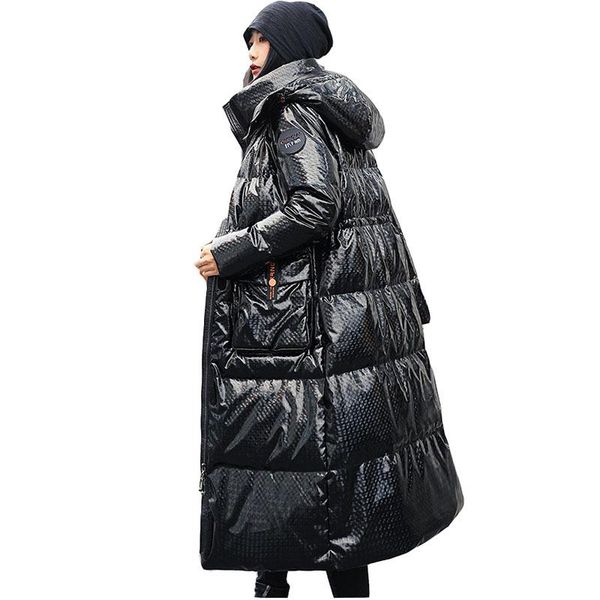 

parkas coat 2022new fashion warm glossy thick women down jacket winter white duck down cold protection hooded women down jacket nbh264, Black