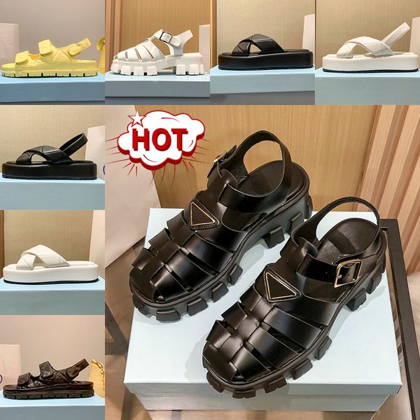 

designer sandals women roman foam rubber sandals summer platform buckle beach casual shoes flat slippers dad quilted nappa leather slides fa, Black