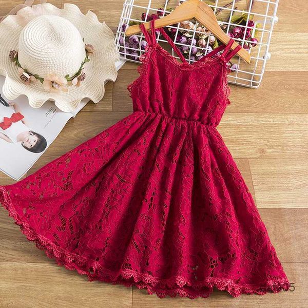 

girl's dresses lace embroidery dresses for girls kids sling sleeveless flower princess elegant party tutu vestidos children year sundre, Red;yellow