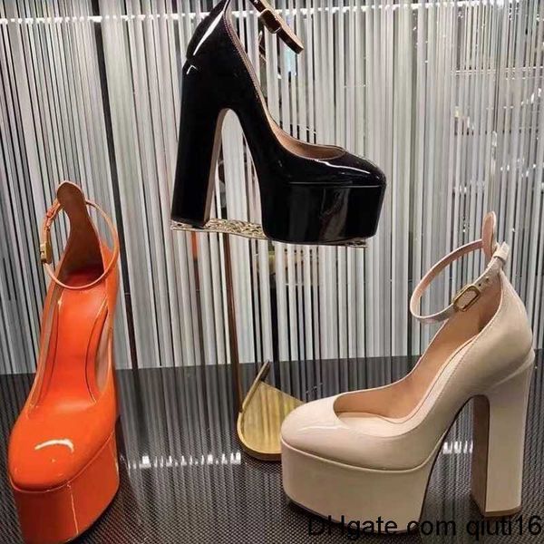 

dress shoes fashion dress office ladies shoes for women sandals leather shoe lady luxury designer round toes platform 15.5cm high heels, Black
