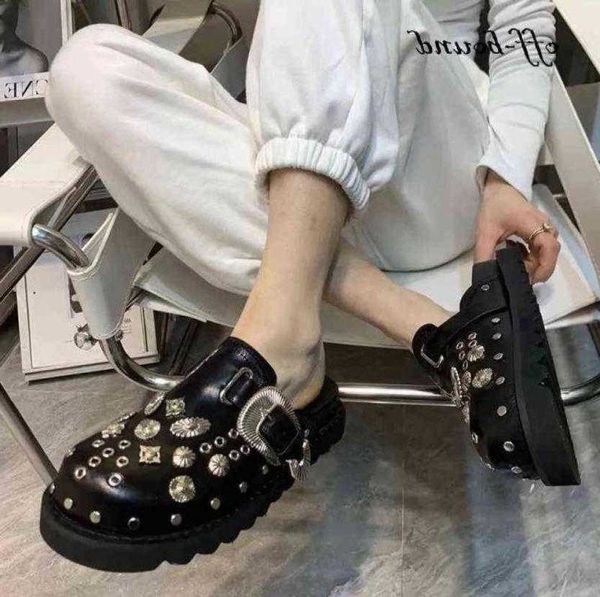 

sandals 2022 summer women shoes punk metal rivet charms black pu mules slip on outdoor platform modern slippers casual for 2206235248353