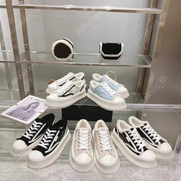 

warm sneakers soled channel lace-up plush women comfortable thick wool trainers ladies casual winter shoes fur furry snow shoe designer boot, Black