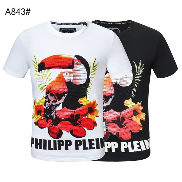 

plein-plein t shirt mens metal letters embroidered european fashion streetwear trend round neck pullover 112, White;black