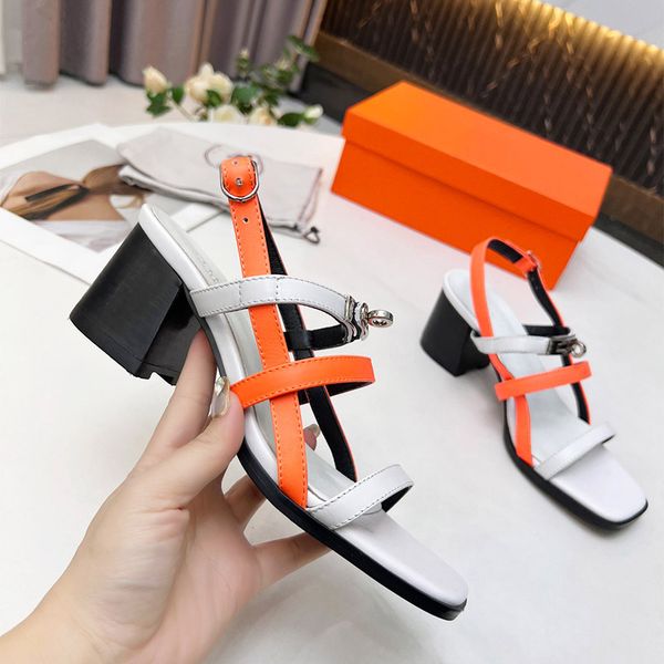 

designer womens sandal h signature motif dress shoes summer beach black leather heel ladies sandals slippers 34-41