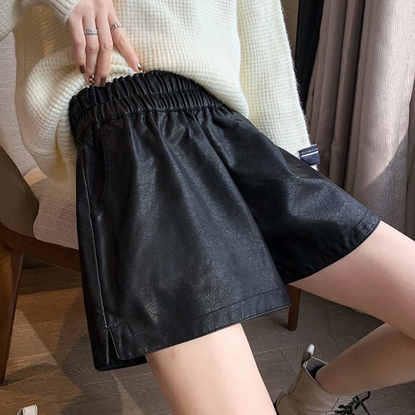 

women's shorts pu leather harem shorts women short pants brown winter for girls boot fashion high waist female autumn 230503, White;black