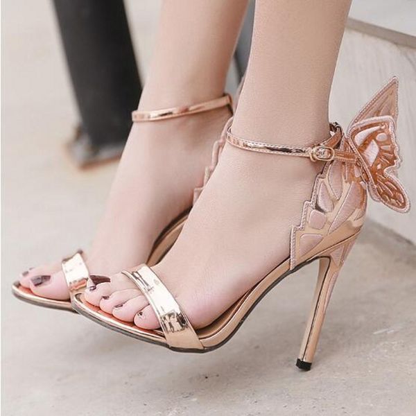 

fashion butterfly wing sandals women summer gladiators outdoor high heel lady wedding bridal shoes, Black