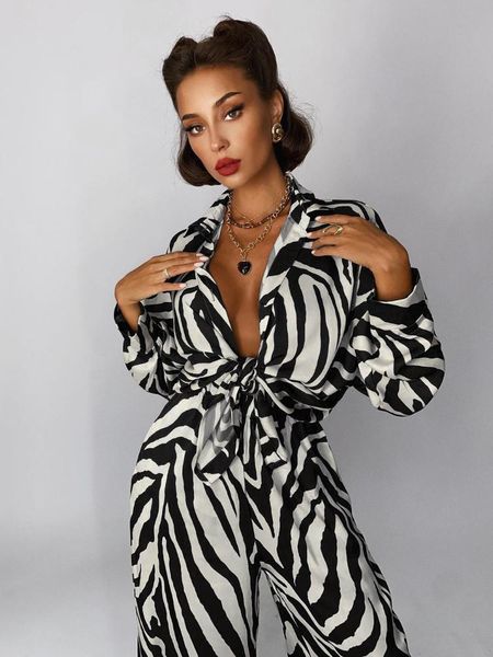 

pants 2022 spring and summer new elegant fashion suit zebra lapel long sleeve temperament shirt loose pants suit women streetwear, White