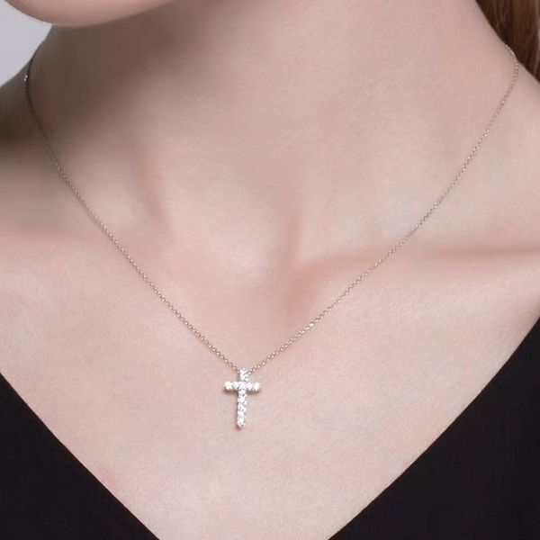 

luxury designer gold cross zircon necklace cross earrings set styling original fashion classic bracelet men's and women's jewelry, Silver