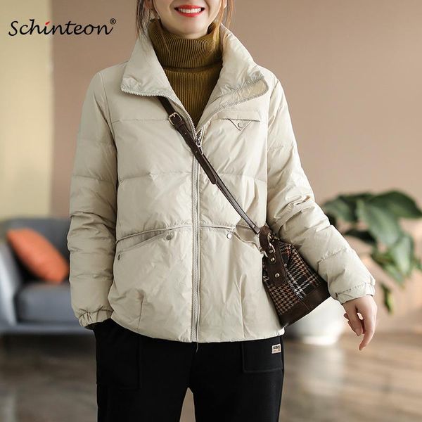 

parkas schinteon women ultra light 90% white duck down jacket 2022 new stand collar down coat casual loose outwear korean style, Black