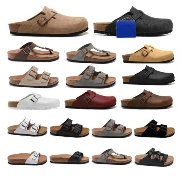 

sandals designer summer sandals boston clogs cork platform slippers fashion leather casual shoes women men outdoor flat sliders luxury slide, Black